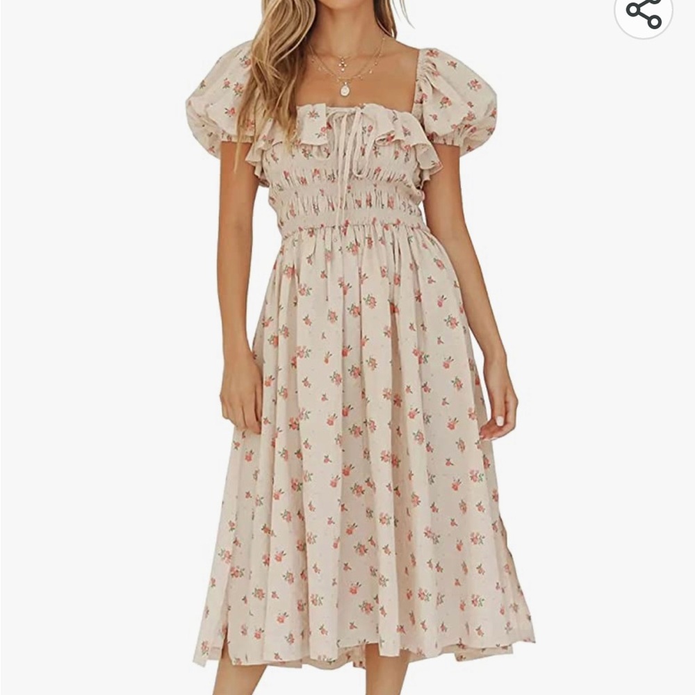 Pink Floral Cottagecore Dress NWT Cotton Puff Sleeve
